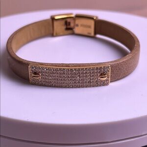 Fossil Gold and Tan Bracelet with Crystal Accents